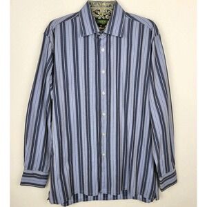 Vintage Inserch Icon Mens Large Jacquard Cotton Striped Shirt Paisley Flip Cuff